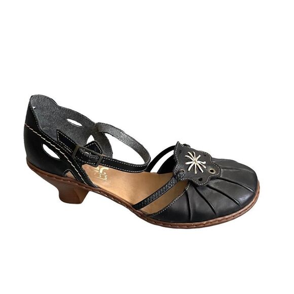 RIEKER Black Leather Mary Jane Style Sandals Shoes Ankle Strap Heel 38 - Picture 2 of 12